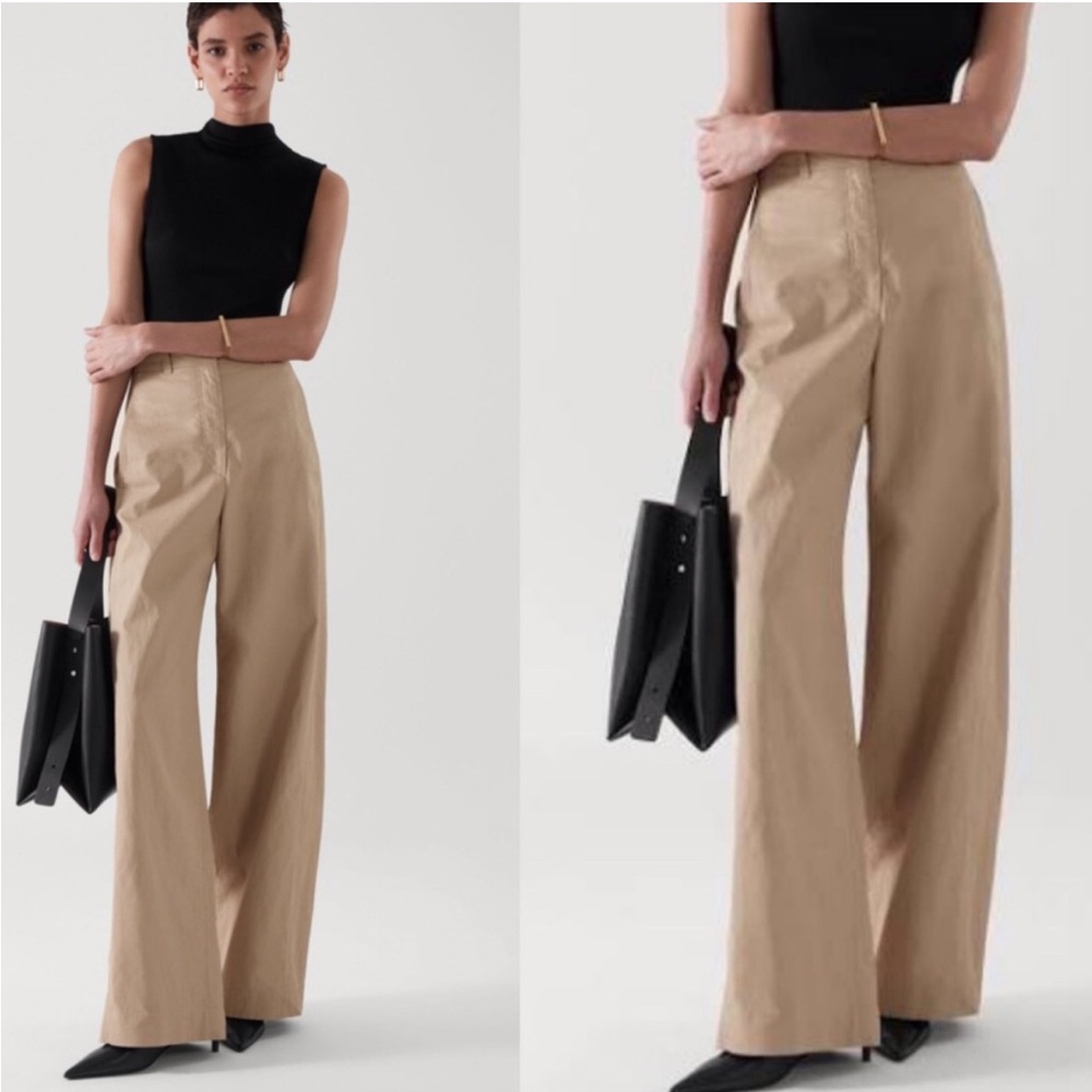 Theory Wide Leg Low Rise Tai Linen Blend Khaki Career Pant